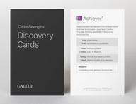Front and back of a CliftonStrengths Discovery Card.