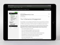 Digital packet displayed on device, featuring The 12 Elements of Engagement page.