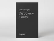 Front of a card, with text reading CliftonStrengths Discovery Cards.