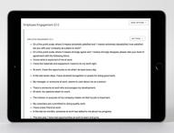 Gallup’s Q12 employee engagement survey template with a list of survey items and options.