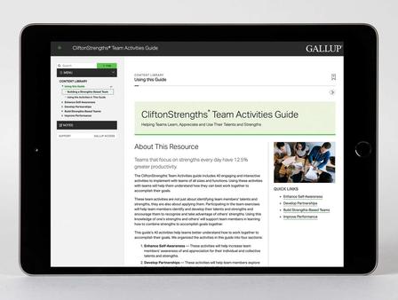 About This Resource page from CliftonStrengths Team Activities Guide Volume 1 (Digital).