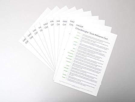 10 CliftonStrengths Quick Reference Cards.