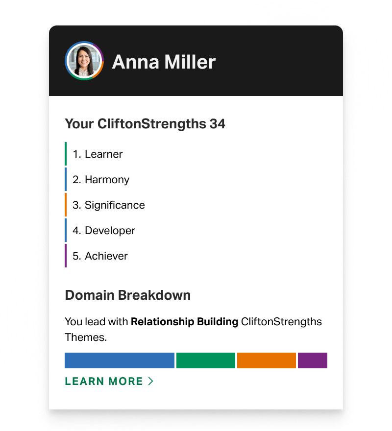 CliftonStrengths 34 Top 5 and Domain Breakdown
