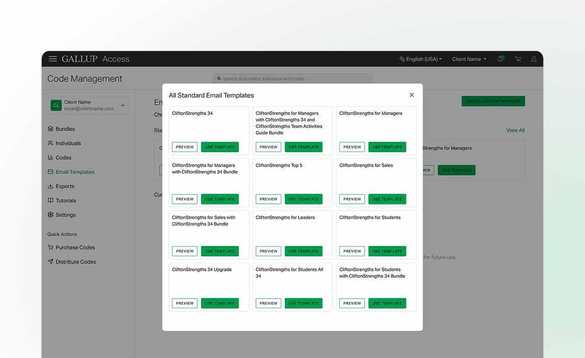 Sample Code Management template dashboard