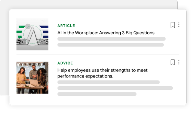 Article - AI in the Workplace: Answering 3 Big Quesitons. Adivce - Help employees use their strengths to meet performance expectations