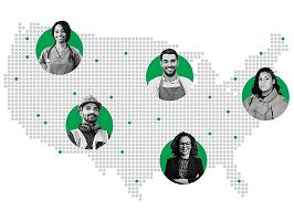 Various people in bubbles along US map
