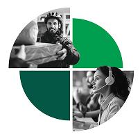 Images of a man and a women in quarter sections of a pie chart