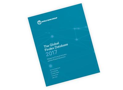 An image of the Global Findex 2017 cover which is teal with an overlay of connected dots.