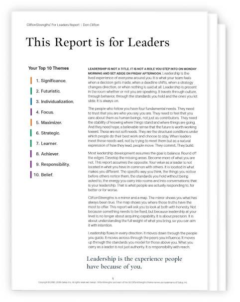 Your Natural Advantage as a Leader sample report