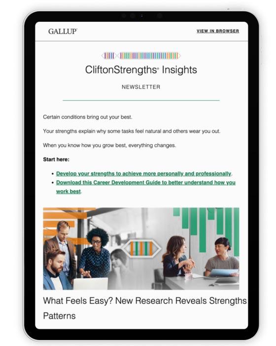 Example of CliftonStrengths Insights newsletter