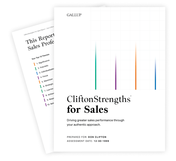 Example of the CliftonStrengths for Sales report