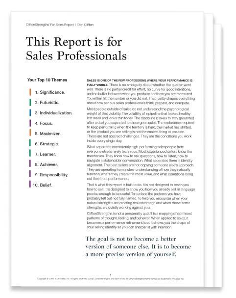 This Report is for Sales Professionals sample report