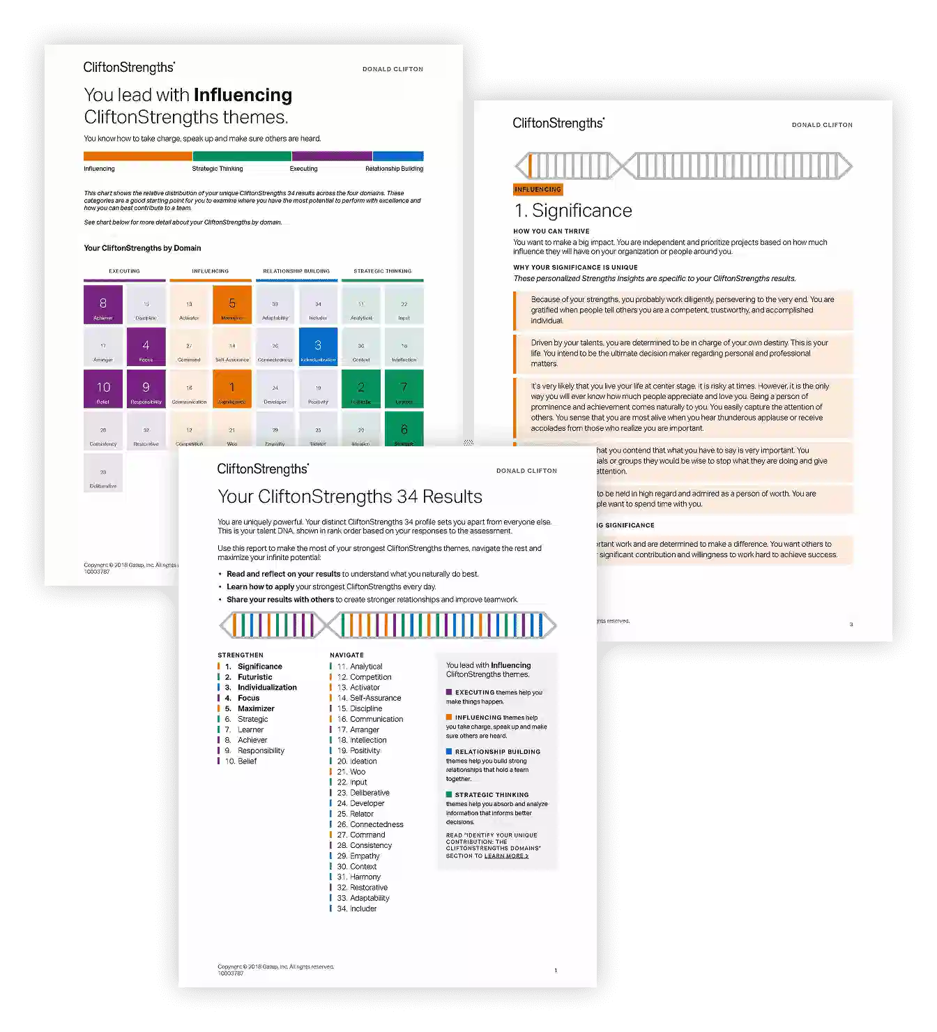 Example pages of CliftonStrengths 34