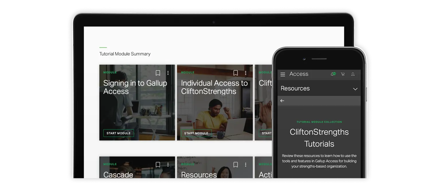 Example of ClfitonStrengths Tutorials on a laptop and mobile device