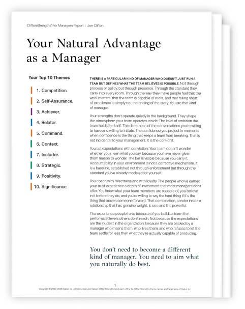 Your Natural Advantage as a Manager sample report