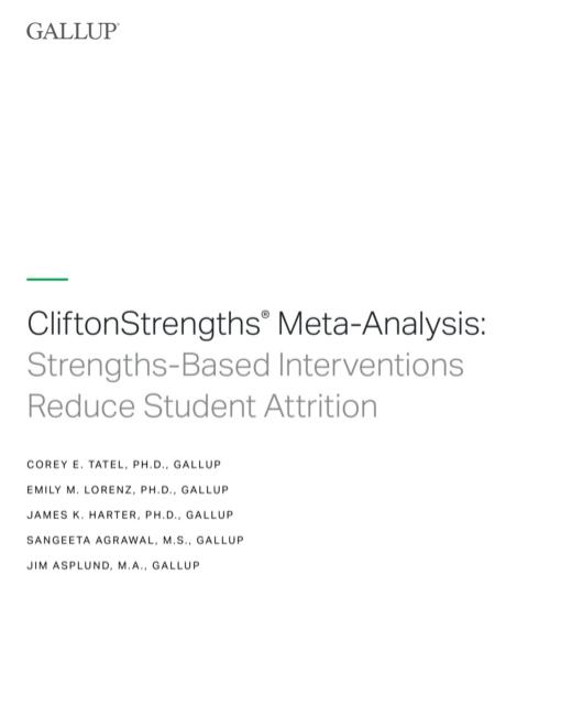 The CliftonStrengths® Meta-Analysis: Strengths-Based Interventions Reduce Student Attrition Report cover