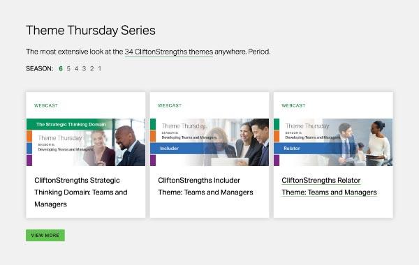 Screenshot of Themes Thursday webcast series with three webcasts showing.