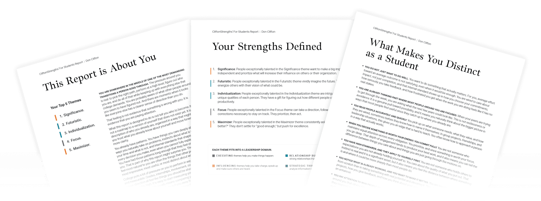 Sample CliftonStrengths for Students Reports