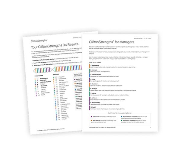 Example of the CliftonStrengths for Managers report