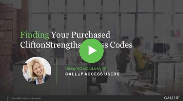 Button to play How to find your purchased CliftonStrengths codes video