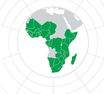 Sub-Saharan Africa region depicted on a map