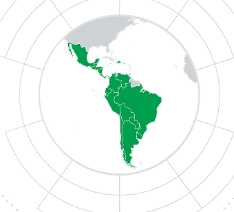 Latin America and the Caribbean region depicted on a map