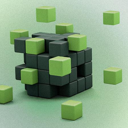 multiple squares in black and green and that form a cube