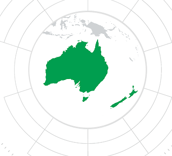 Australia and New Zealand region depicted on a map