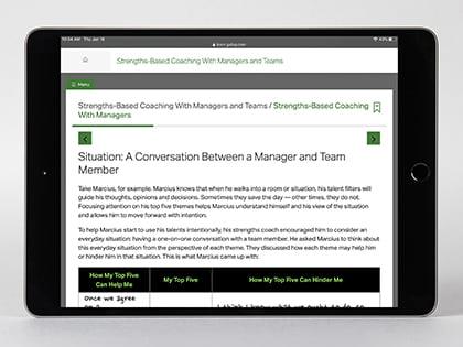 Digital kit displayed on device, featuring the Situation: A Conversation Between a Manager and Team Member page.
