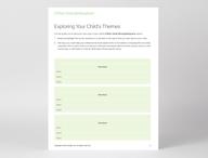 Click this thumbnail to show image: Page 3 of the Clifton StrengthsExplorer Parent Guide showing the Exploring Your Child’s Themes activity.