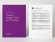 Front and back of a CliftonStrengths Theme Insights Card for Coaches.