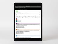 Click this thumbnail to show image: Digital kit displayed on device, featuring the CliftonStrengths Quick Reference for Coaches page.