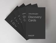 Click this thumbnail to show image: Five decks of CliftonStrengths Discovery Cards.