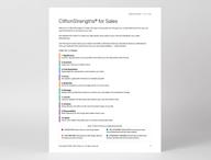 Click this thumbnail to show image: Cover page of the CliftonStrengths for Sales report.