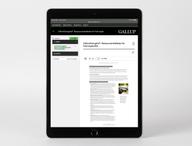 Auf Gerät angezeigter digitaler CliftonStrengths-Ressourcenleitfaden für Führungskräfte – Internationale Ausgabe mit der Seite „Einblicke für Führungskräfte“.