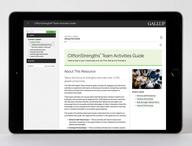 The CliftonStrengths Team Activities Guide displayed on a device.