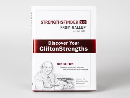 Titelseite des StrengthsFinder 2.0 mit einer Illustration von Don Clifton.