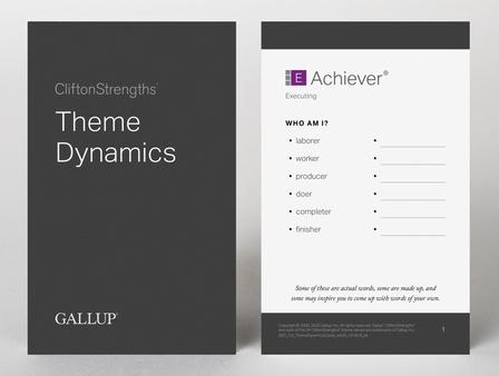 Front and back of a CliftonStrengths Theme Dynamics Card